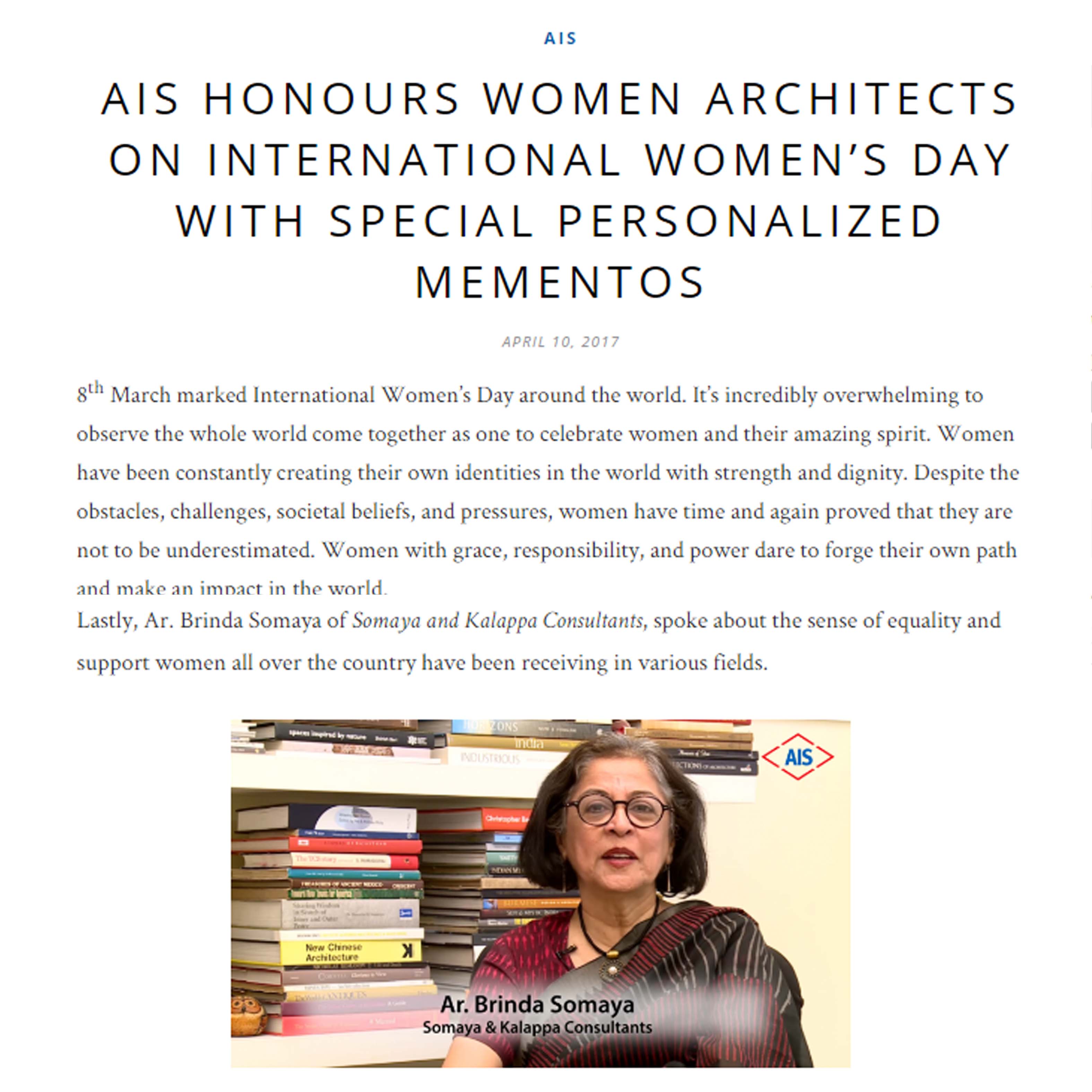 AIS Glass - AIS Honours Women Architects on International Women's Day with Special Personalized Mementos, 10th April 2017